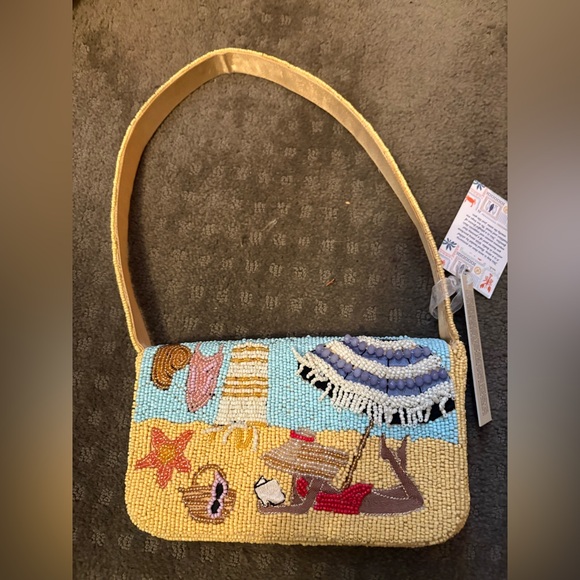 Made in India Handbags - Beaded Beach Scene Shoulder Bag, vacation beach vibes, viral